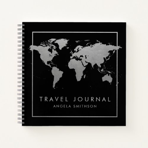 Silver and Black World Map Travel Journal Notebook