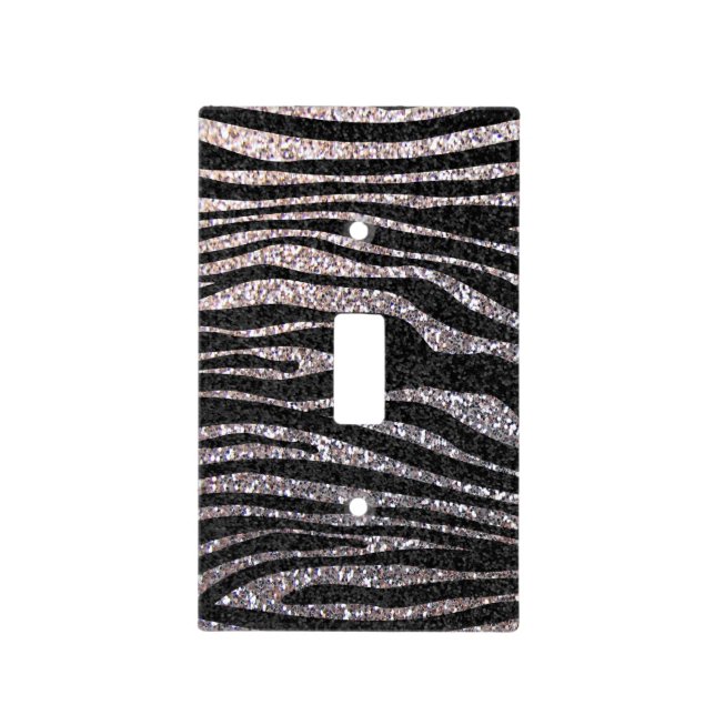 Silver and black Zebra stripe animal print Light Switch Cover (Front)