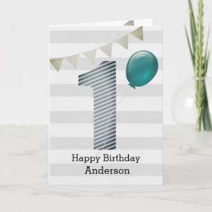 Silver and Blue 1st Birthday Boy Card