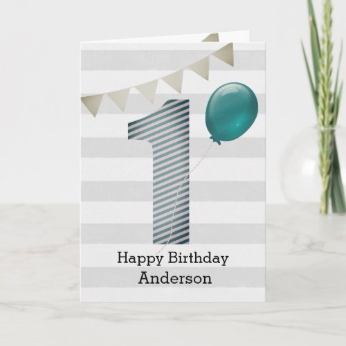 Silver and Blue 1st Birthday Boy Card