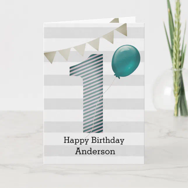 Silver and Blue 1st Birthday Boy Card | Zazzle
