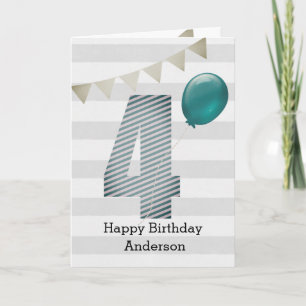 Silver and Blue 4th Birthday Card