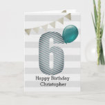 Silver and Blue 6th Birthday Card<br><div class="desc">A silver and blue happy 6th card for boys, which you can customize the front with his name. The front of this modern 6th birthday card features the number six in a blue striped design with a blue balloon ready to float away. The background is a soft white and grey...</div>