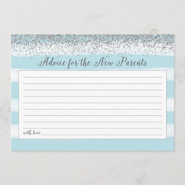 Silver and Blue Advice For the New Parents Card (Front)