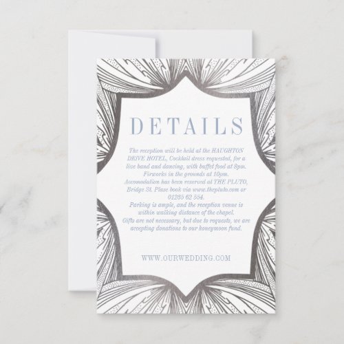 Silver and blue Art Deco  DETAILS insert card