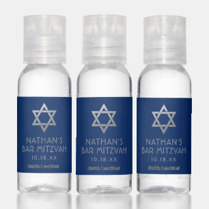 Silver and Blue Bar Mitzvah Custom Bottles of Hand Sanitizer