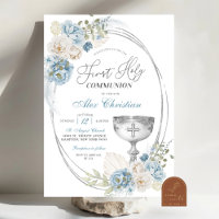 Silver and Blue Boho Boy First Holy Communion