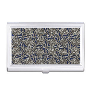Silver And Blue Celtic Spiral Knots Pattern Business Card Case