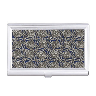 Silver And Blue Celtic Spiral Knots Pattern Business Card Case