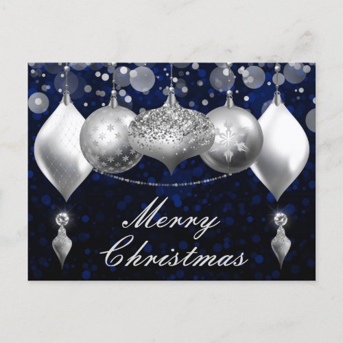 Silver and Blue Christmas Baubles Ornaments Holiday Postcard