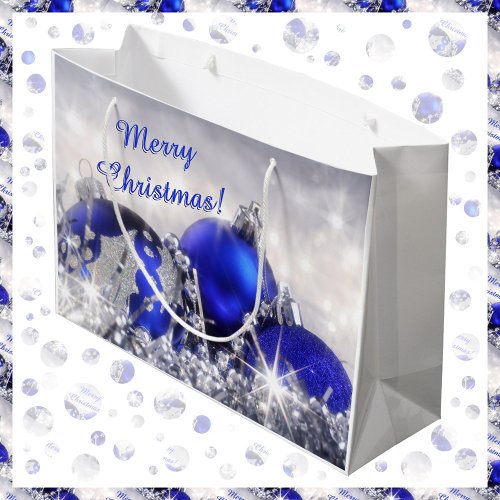 Silver And Blue Christmas Large Gift Bag