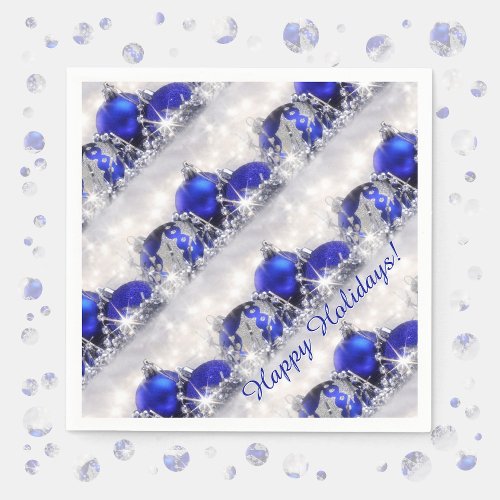 Silver And Blue Christmas Paper Napkins