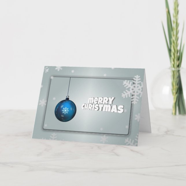 Silver and  Blue Christmas Tree with Ball Holiday Card (Front)