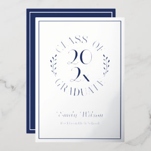 Silver and Blue Class Of Year Graduation Party Foil Invitation