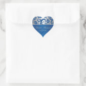 Silver and Blue Damask Heart Shaped Sticker (Bag)
