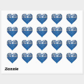 Silver and Blue Damask Heart Shaped Sticker (Sheet)