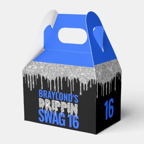 Silver and Blue Drippin Swag 16 Birthday  Favor Boxes