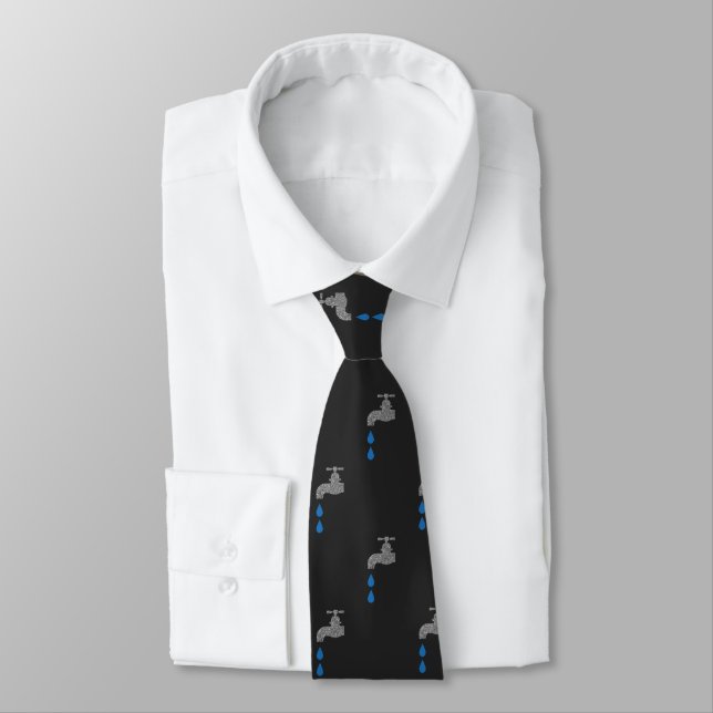 Silver and Blue Dripping Faucet Tap Plumbers Tie (Tied)