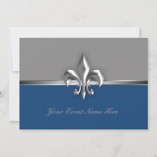 Silver and Blue Fleur de Lis Event Personalized Invites