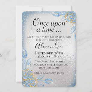 Silver and Blue Glitter Fairy Tale Theme Party Invitation