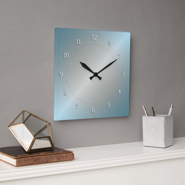 Silver and blue gradient with metallic luster. square wall clock (Office)