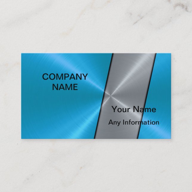 Silver and Blue Luxury Metallic Business Card (Front)