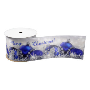 Silver And Blue Merry Christmas Satin Ribbon