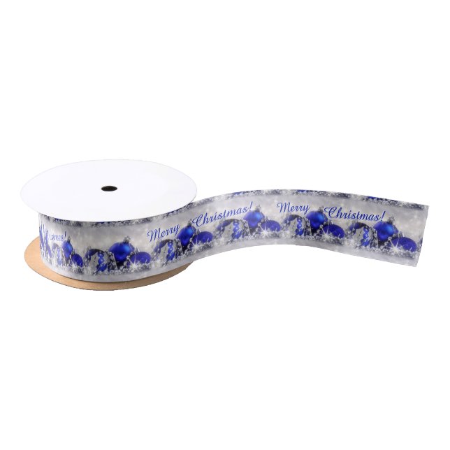 Silver And Blue Merry Christmas Satin Ribbon (Spool)