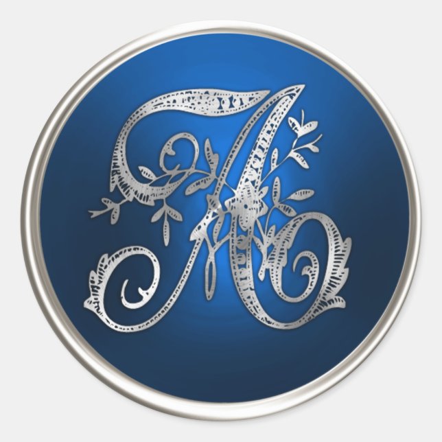 Silver and Blue Monogram A Envelope Seal (Front)