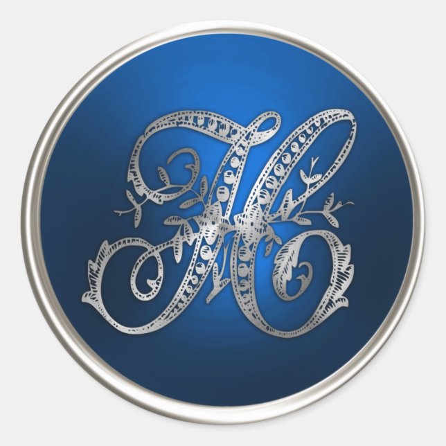 Silver and Blue Monogram H Envelope Seal (Front)