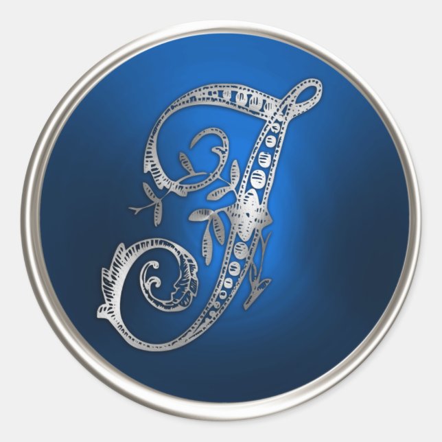 Silver and Blue Monogram J Envelope Seal (Front)