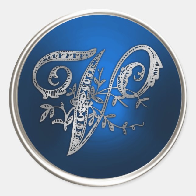 Silver and Blue Monogram V Envelope Seal (Front)