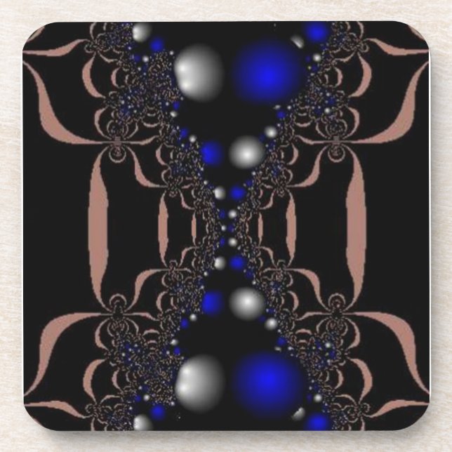 Silver and Blue Orbs on Black Coaster (Front)