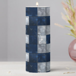 Silver and Blue Pattern Pillar Candle