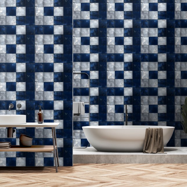 Silver and Blue Pattern Wallpaper (Bathroom)
