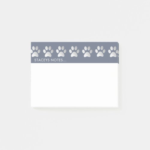 Silver And Blue Paw Print Post_it Notes