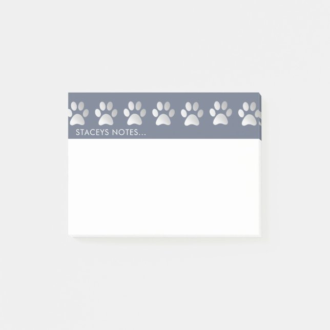 Silver And Blue Paw Print Post-it Notes (Front)