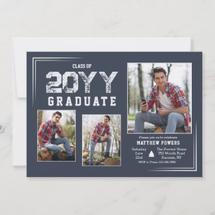 Silver and Blue Photo Graduation Invitation