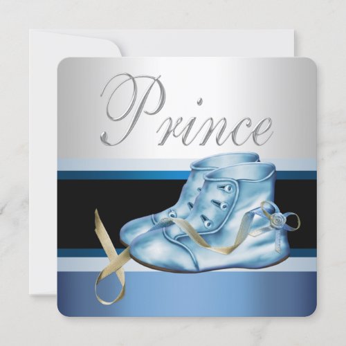 Blue Shoes Silver and Blue Prince Baby Shower Personalized Announcements
