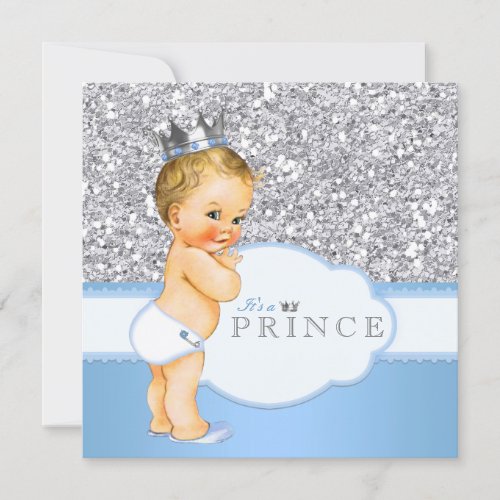 Silver and Blue Prince Baby Shower Invitation