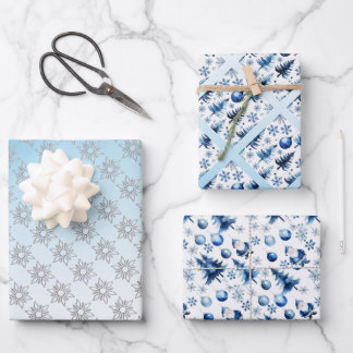 Silver and blue Santa Christmas Wrapping Paper Sheets