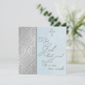 Silver and Blue Scrolled Wedding Invitation (Standing Front)