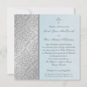 Silver and Blue Scrolled Wedding Invitation (Back)