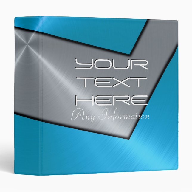 Silver and blue shiny stainless steel metal 3 ring binder (Front/Spine)