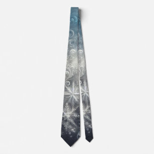 Silver and Blue Snowflake Winter Neck Tie