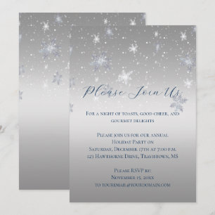 Silver and Blue Snowflakes Christmas Party   Invitation