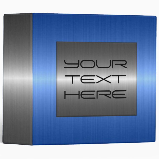 Silver and Blue Stainless Steel Metal 3 Ring Binder (Front/Spine)