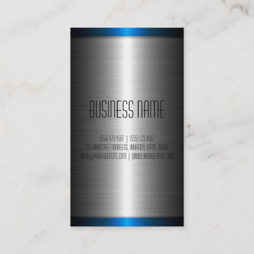 Silver and Blue Stainless Steel Metal Business Card Template