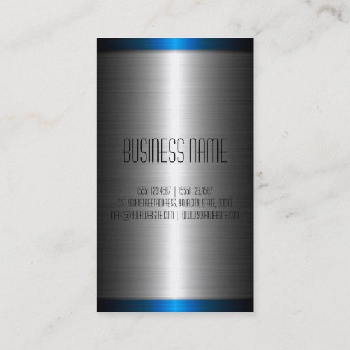Customizable Silver and Blue Stainless Steel Metal Business Card Template
