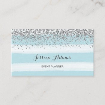 Silver And Blue Stripes Watercolor Business Card by melanileestyle at Zazzle